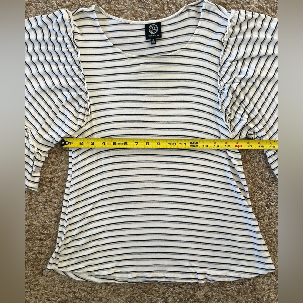 Bobeau Striped Flutter Sleeve Top - Picture 3 of 6